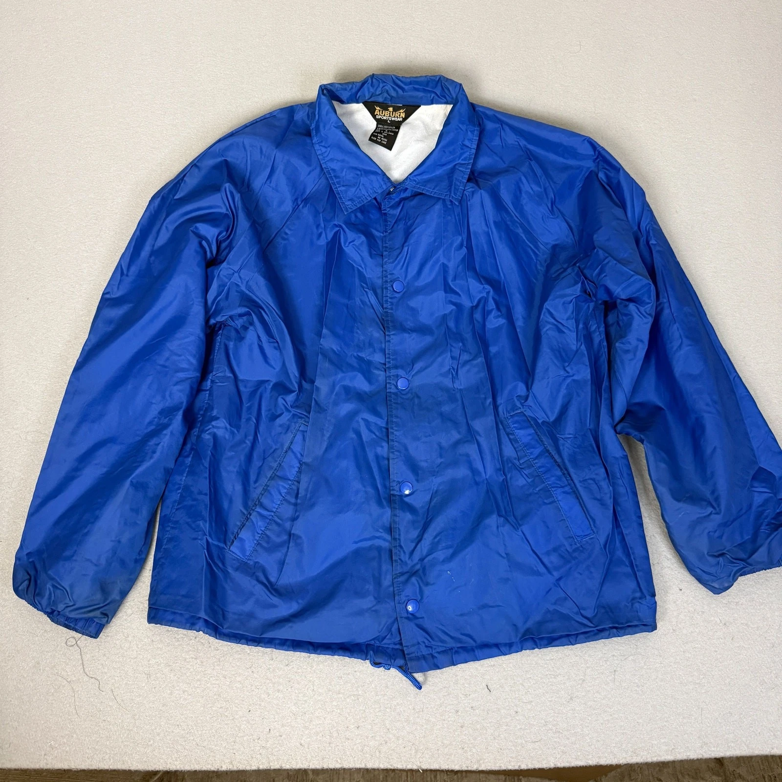 Auburn Sportswear Coach Jacket Mens Large Blue Snap Front Fleece Lined Nylon