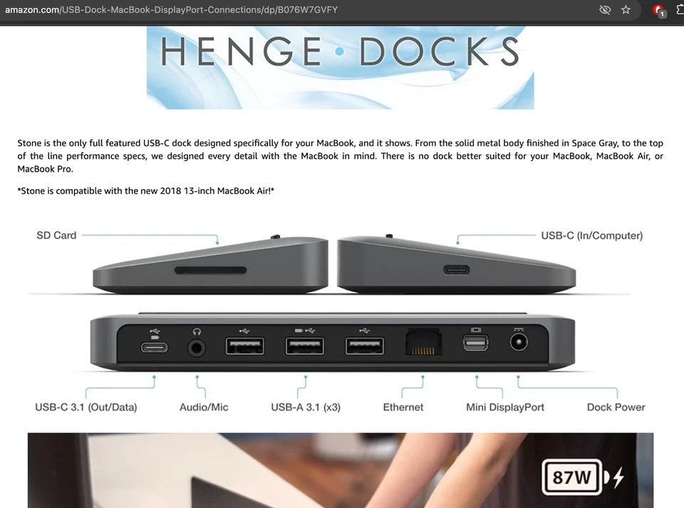 Henge MacBook Docking Station USB-C Stone HD01TAUSBC - Up to 87W Charging - Image 4 of 4