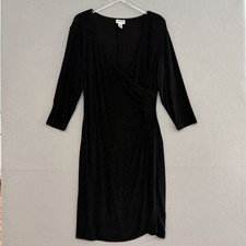 Chico's Travelers Dress Womens Sz 2/Large Black Faux Wrap Acrylic Knit Workwear