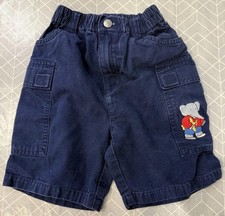VINTAGE 90s BABAR THE ELEPHANT SHORTS AGE 2 86cm NAVY EMBROIDERED CARGO RARE