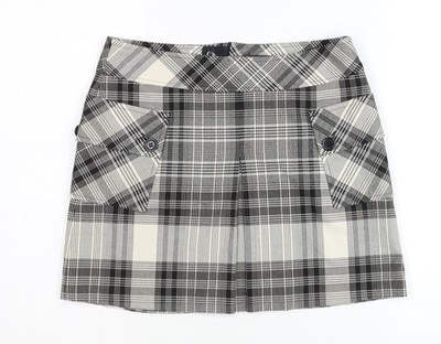 Mexx Damen schwarz karierter Rock, Größe 10, Knopfakzente