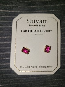 Authentic Shivam 14K Gold Plated Sterling Silver Lab Created Ruby Gemstone Earrings
