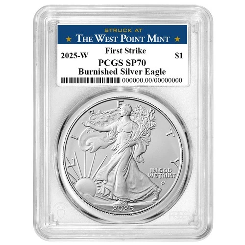 2025-W Burnished $1 American Silver Eagle PCGS SP70 FS West Point Label