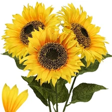 Large Sunflowers Artificial Flowers 8" Full Bloom Long Stem Artificial Sunflo...
