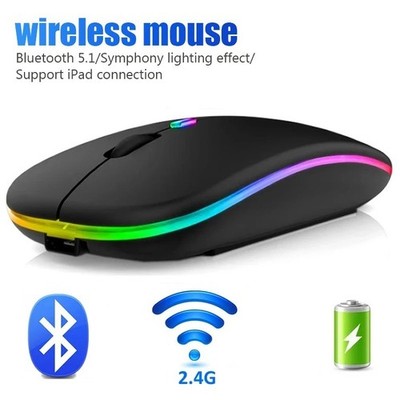 PC Maus Kabellos Bluetooth und Funk für Computer, MAC Aufladbare leise Maus LED