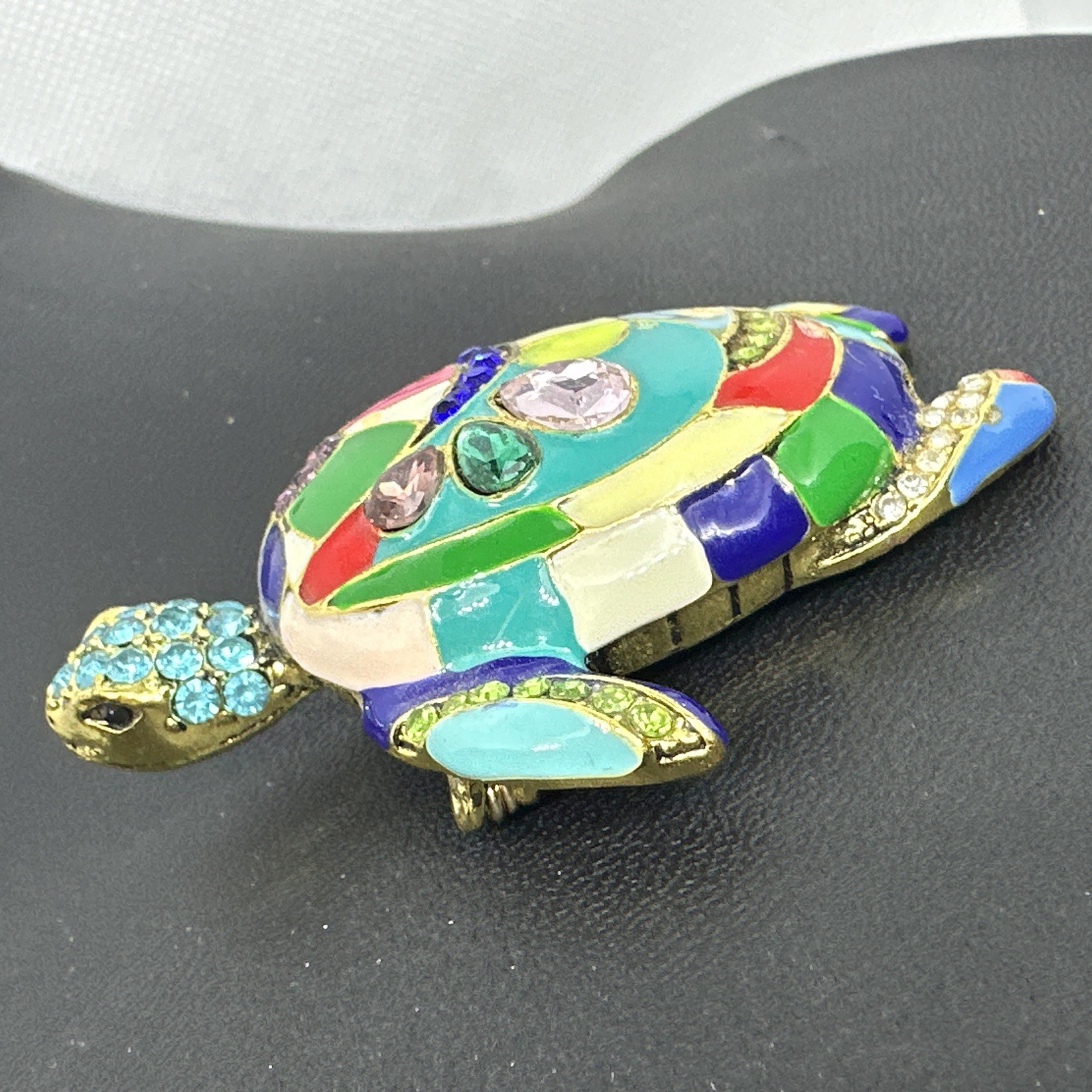 PATCHWORK SEA TURTLE BROOCH Multicolor Stones Acr… - image 4