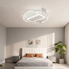 White LED 20 inch Ceiling Fan Light Bladeless Flush Mount w Remote Control Kit