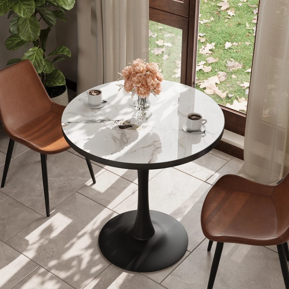 30” Round Dining Table with Tulip Base Marble Kitchen Dinner Table Coffee Table - Image 2 of 4