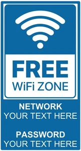 Personalised Custom Wifi Zone Free Wifi Notice Self Adhesive Vinyl Sticker