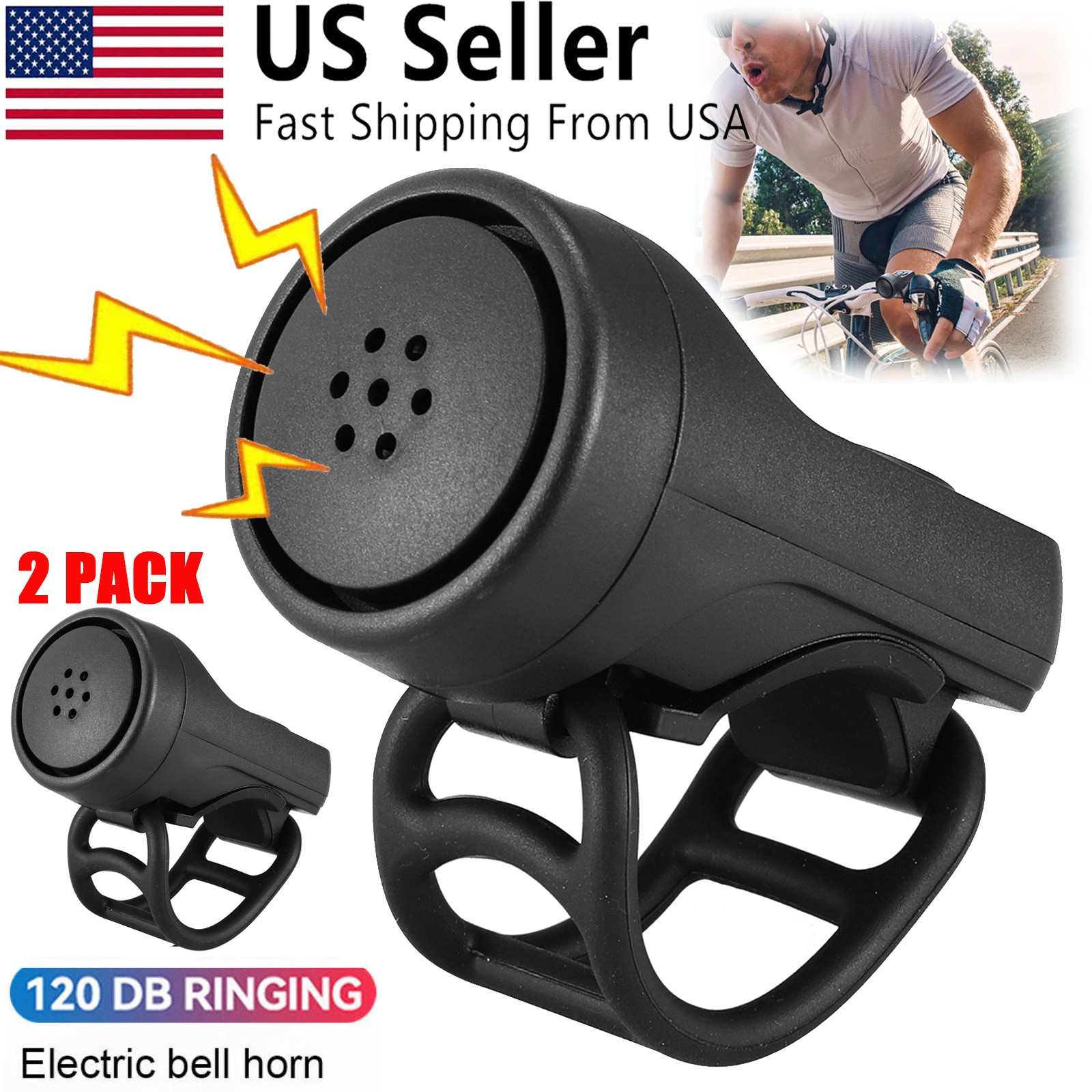 (New) 2Pcs 120dB Bicycle Electronic Loud Horn Bike Handlebar Safety Electric Bell Ring (12.59 USD)