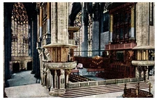 Interior Milano Duomo Cathedral Vintage Postcard Stained Glass Gothic Art