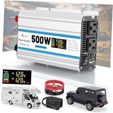 500W Car Power Inverter 12V DC to 110V AC, Car Charger Plug in 500 Watt White