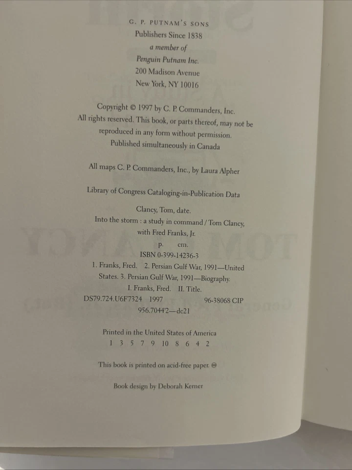 SIGNED Tom Clancy Gen Fred Franks Into the Storm A Study in Command 1997 1st HC - Imagem 4 de 4