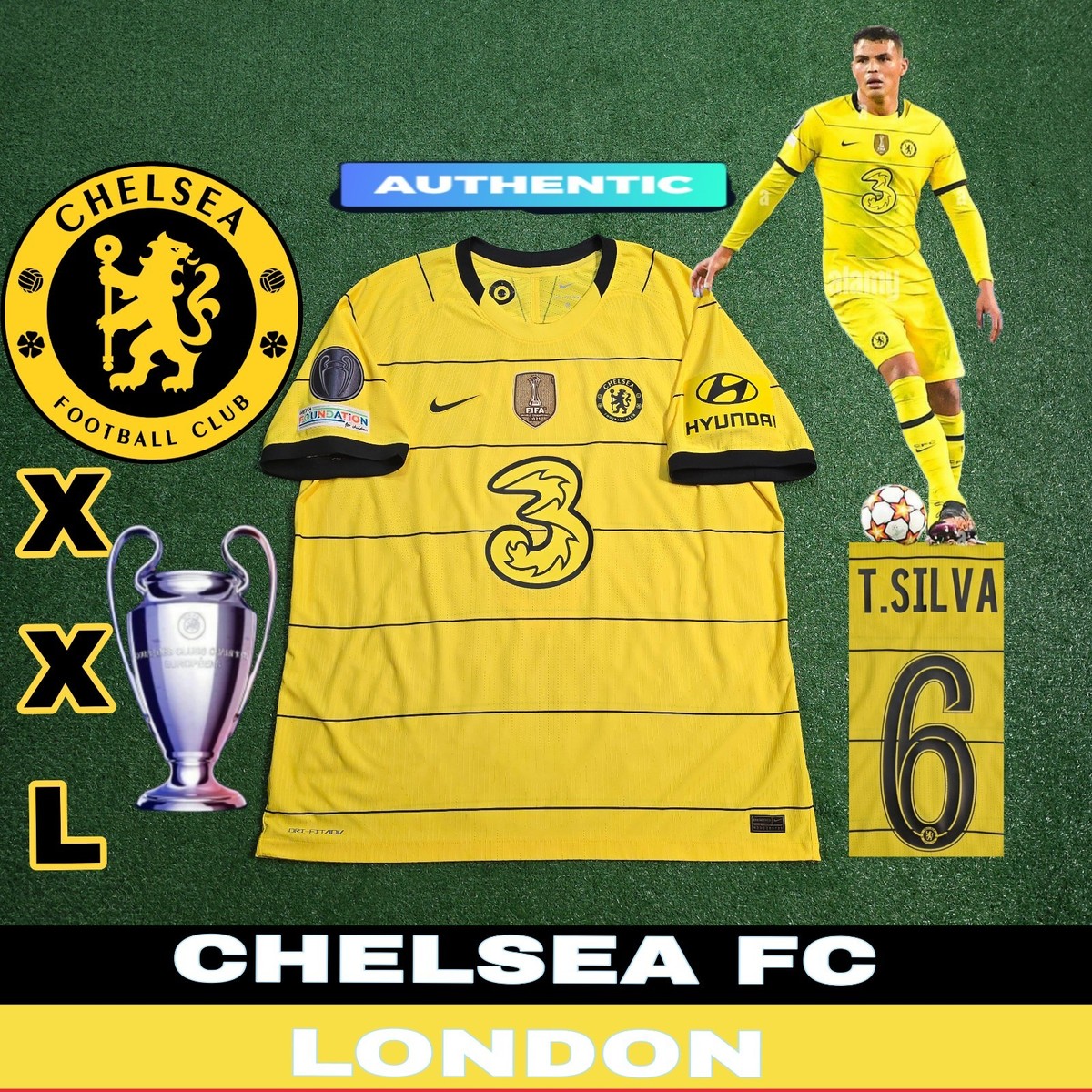 Nike Chelsea FC Thiago Silva #6 2021/2022 Authentic Vaporknit Away