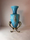 Fenton Limited Edition Landmark Edition Blue Vase with Brass Stand
