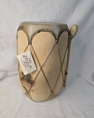 Native American TAOS DRUM Large Vintage - Handmade Well Crafted 9x12 in.