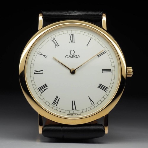 Omega De Ville Vintage Blanc or Rond Noir Ceinture Quartz Montre Hommes Original - Photo 3 sur 9