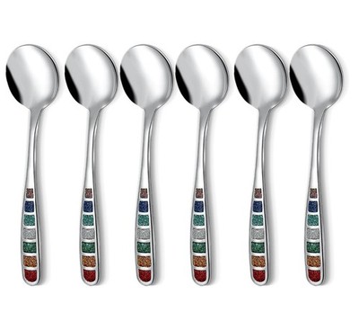 Premium 7.24'' European Soup Spoons, Stainless Steel creative colorful enamel ...