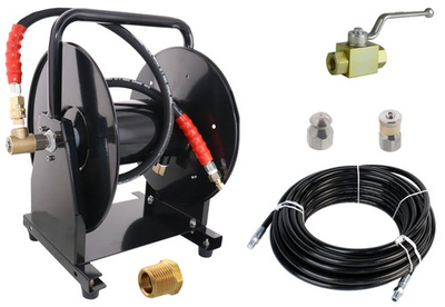 #ad Scheiffer Sewer Jetter Kit Ball Valve Hose Reel 1 4quot; x 100#x27; Hose and Nozzles $354.99