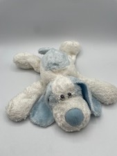 Aurora Baby Plush Puppy Dog 13" Blue White Lovey Satin Ears Laying Tush Tag Cut