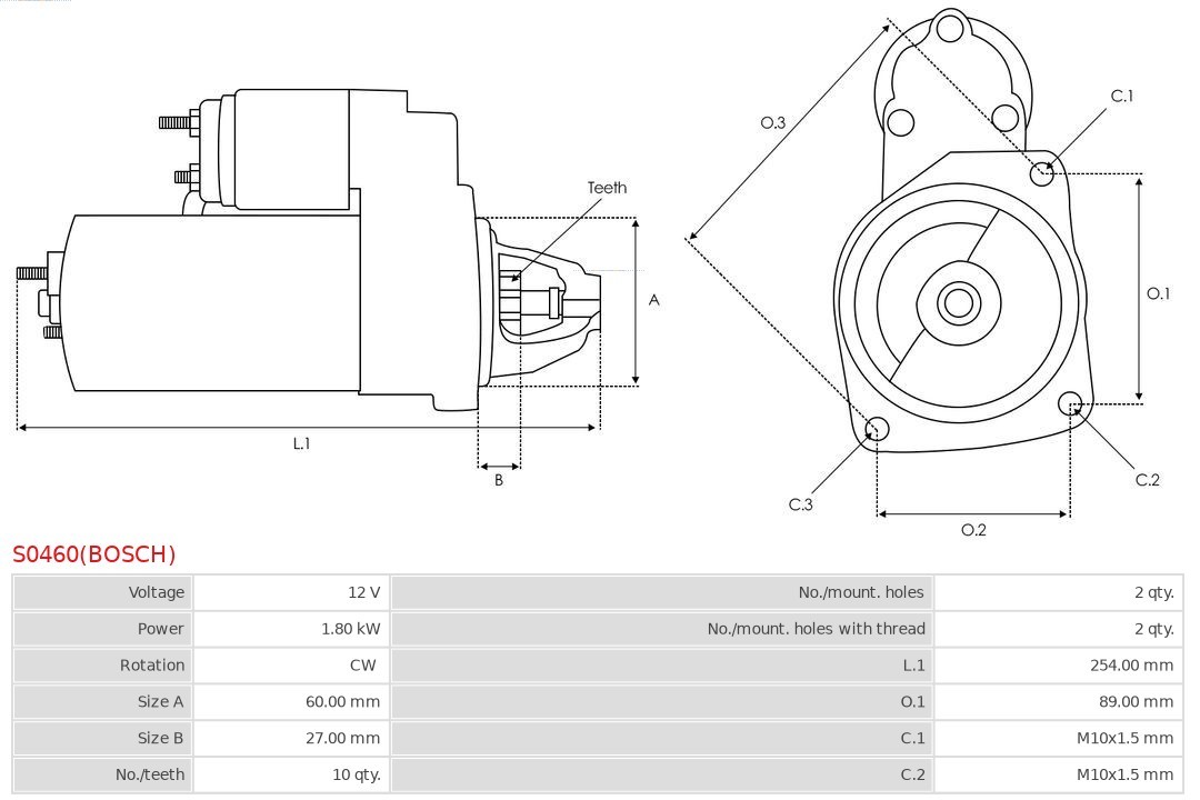 As-pl Starter -NEUTEIL BOSCH- [Hersteller-Nr. S0460(BOSCH)] für Jeep, Maybach, Mercedes-Benz, Daewoo, Chrysler - Bild 3
