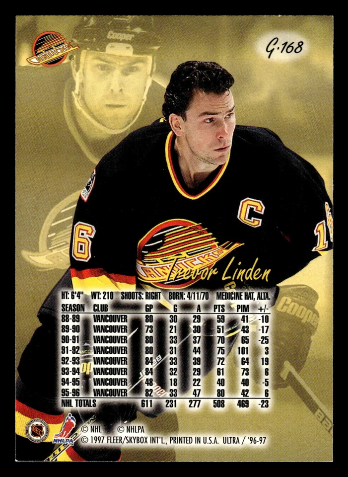1996-97 Ultra - Gold Medallion - #G-168 Trevor Linden - Vancouver Canucks - Image 2 of 2