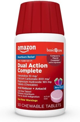 Amazon Basic Care Dual Action Complete, Chewable Acid Reducer - 50 Count