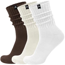 Scrunch Slouch Crew Socks Retro Ribbed Cotton Cushioned 3 Pack Boot Sneaker G...