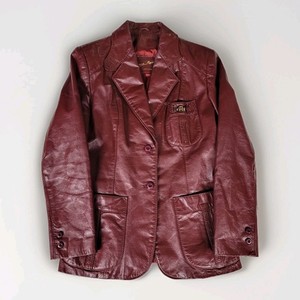 WOMENS VINTAGE 70s ETIENNE AIGNER OXBLOOD BURGUNDY LEATHER BLAZER JACKET SIZE 14