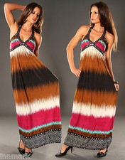 HOLIDAY STUNNING HALTERNECK FULL MAXI MULTICOLORED LONG DRESS SIZE S/M 532 