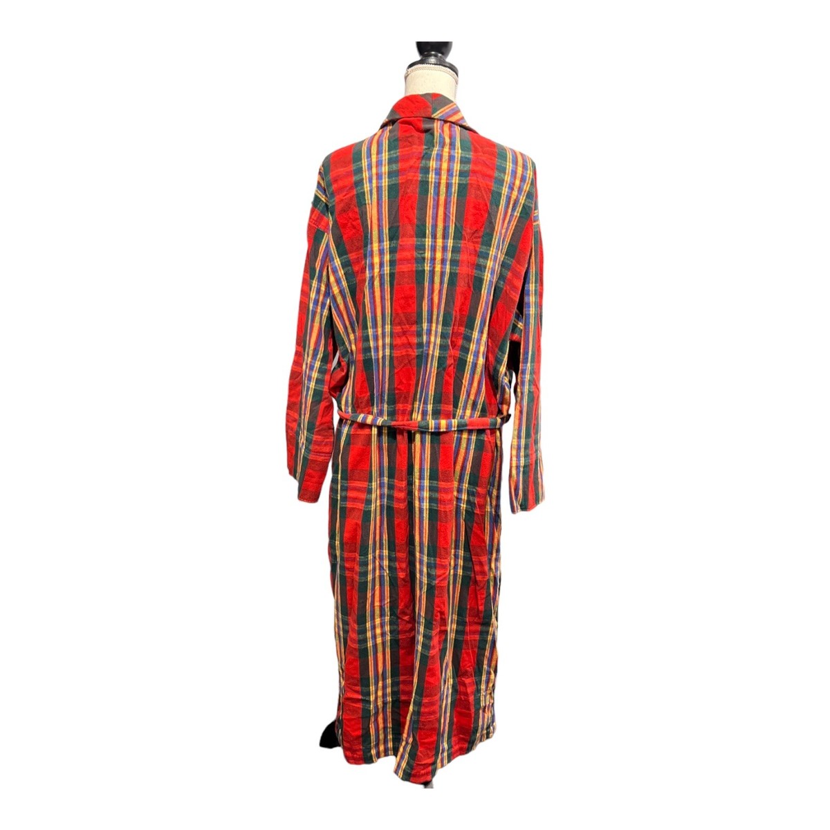 Vtg Garnet Hill Womens Large Cotton Red Tartan Plaid Flannel Robe