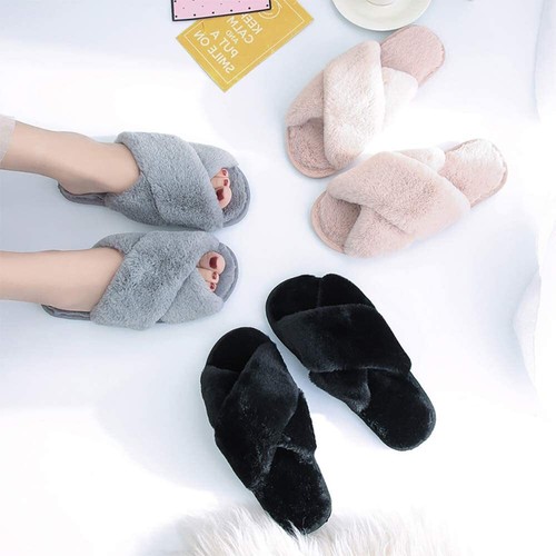 U-slide Women’s Cross Band Soft Plush Fluffy Furry Fleece House Indoor or Out... - Picture 27 of 49