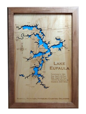 Eufaula Lake, OK - Laser Cut Wood Map | Wall Art | Made to Order