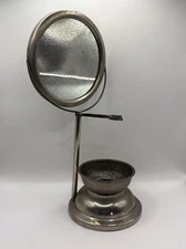 Vintage Mens Tilt Shaving Mirror and Removable Cup Silver Color Antique 