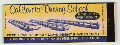 Vintage California Driving School Private Lessons Free Home Pick Up Matchbook