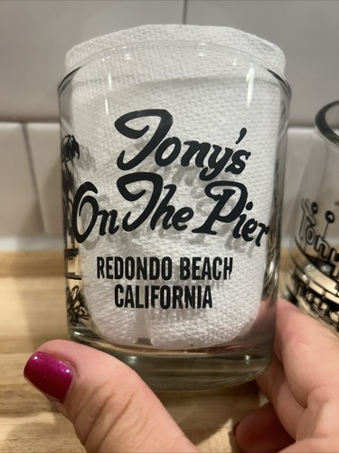 VINTAGE TONY'S ON THE PIER COCKTAILGLAS SET MIT 2 GLÄSERN Minty So-Cal Cool!! - Bild 2 von 6