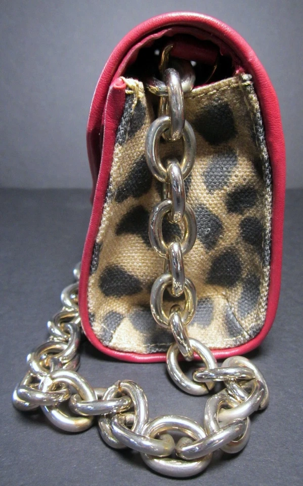 Cartera sin asas de hombro Leopardo Guepardo Nueve Oeste gruesa cadena dorada detalles rojos Foto 3 de 4