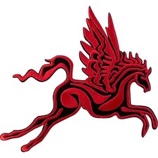Pegasus Aufn&auml;her B&uuml;geleisen Kleidung Tasche schwarz rot gefl&uuml;geltes Pferd bestickt Abzeichen