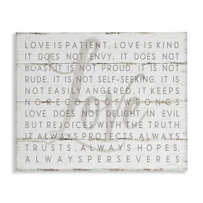 Stupell Industries Love Is Patient Grey on White Planked Look Canvas Wall Art...