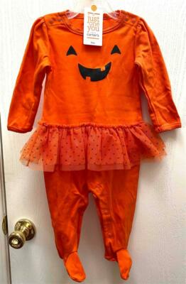 Halloween GIRLS Carter's 1 pc Pumpkin Outfit Costume w/ Feet  + Tutu 9 Month NWT