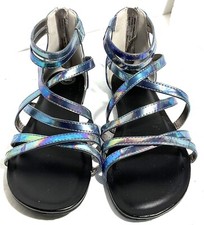 Wonder Nation Girls Metallic Gladiator Sandals rear zipper Size 3 - Preowned VGC