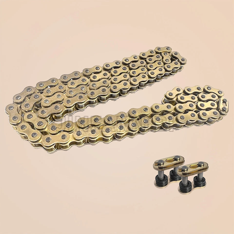 Cadena de anillo X dorado 420 106 eslabones con eslabón maestro de conexión para motocicleta Foto 2 de 4