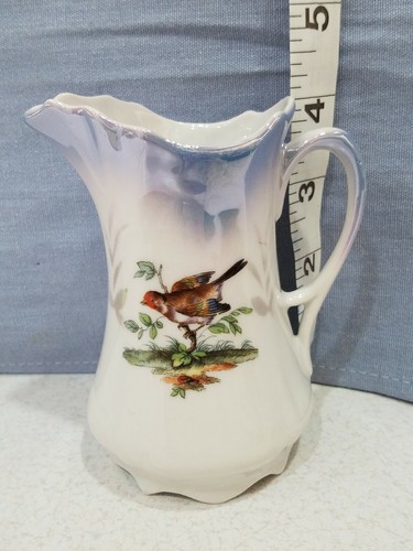 Vintage White Ceramic Creamer Pitcher With Bird Made In Germany Personal Size 4" - Picture 2 of 7