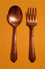 RARE VINTAGE "1940-60's FORK and SPOON SET BABY NURSERY SILVER PLATE A1"