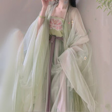 Adult Female Hanfu Elegant Tang Flower Embroidery Large Sleeve Costumes Set