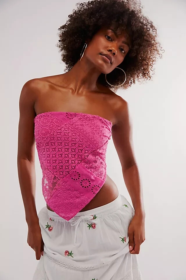 Free People FP One Raya Lace Bandana Top Cropped Smocked Strapless