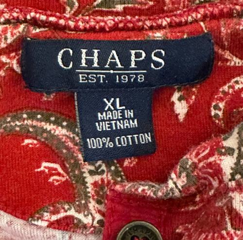Chaps Women's Casual Top Red Paisley Knit Short Sleeves Button Tab XL - Picture 3 of 3