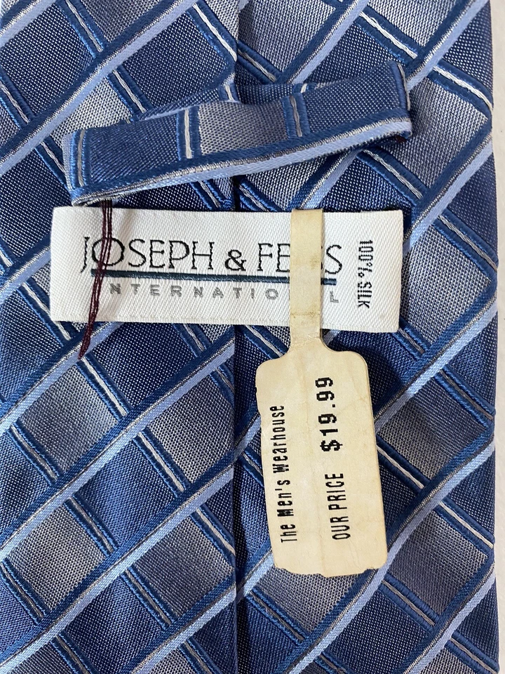 Винтажный новый с Ярлыками Joseph Feiss синий серый чек 100% шелк мужской широкий галстук (58 x 4) - Изображение 3 из 4