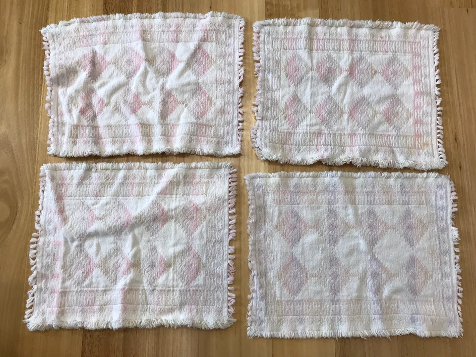 Set 4 Vintage Boho bohemian pink tribal tapetsry woven fringe table placemats