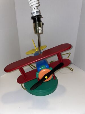 RARE Vintage? Bi-Airplane Lamp Wooden Spin Propeller Childrens Bedroom Decor